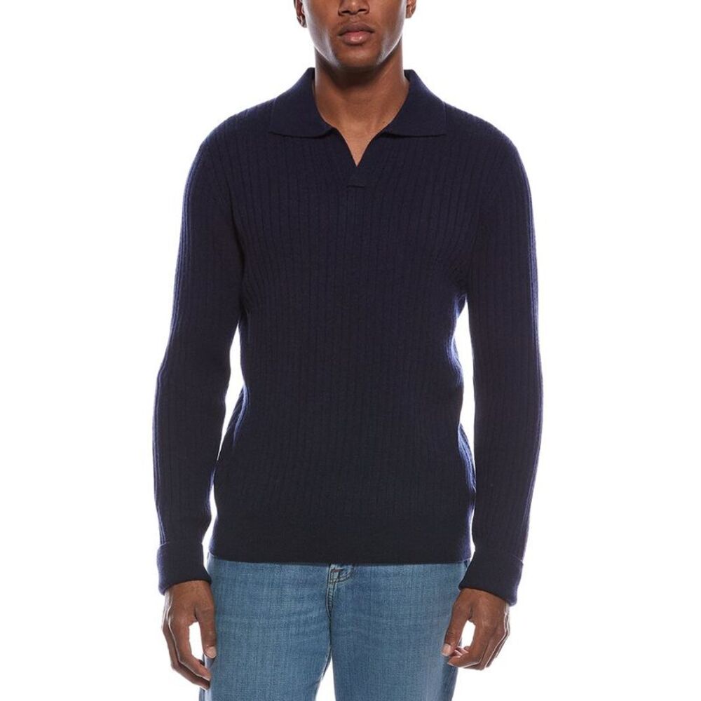 Kier + J Mens  Spread Collar Wool & Cashmere-Blend Polo Sweater, Blue